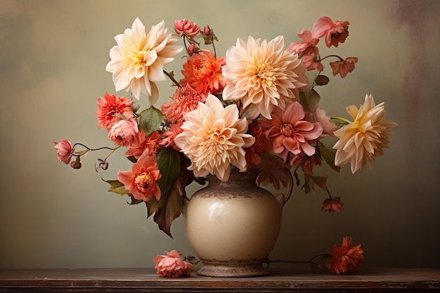 A creative image of a bouquet of fresh peachcolored flowers