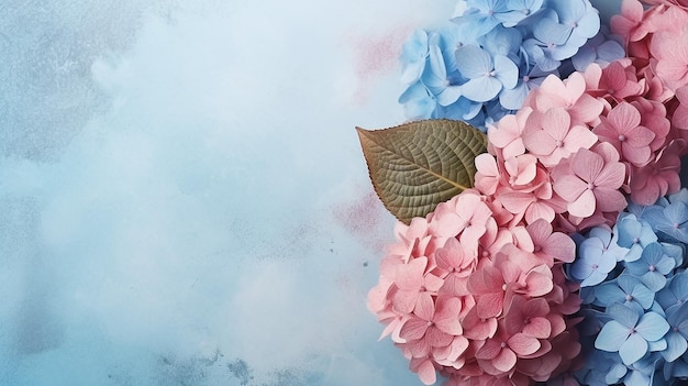 Creative image of pastel blue and pink hydrangea flower Generative AI