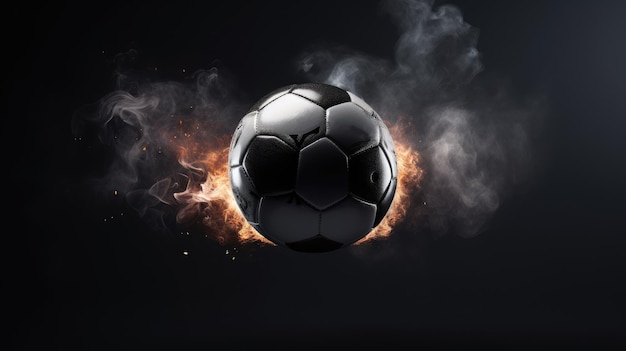 Creative image of a soccer ball on fire on a dark background