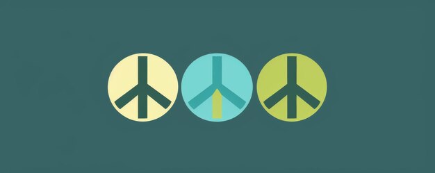 Photo creative interpretation with three peace symbols in various colors on a green background