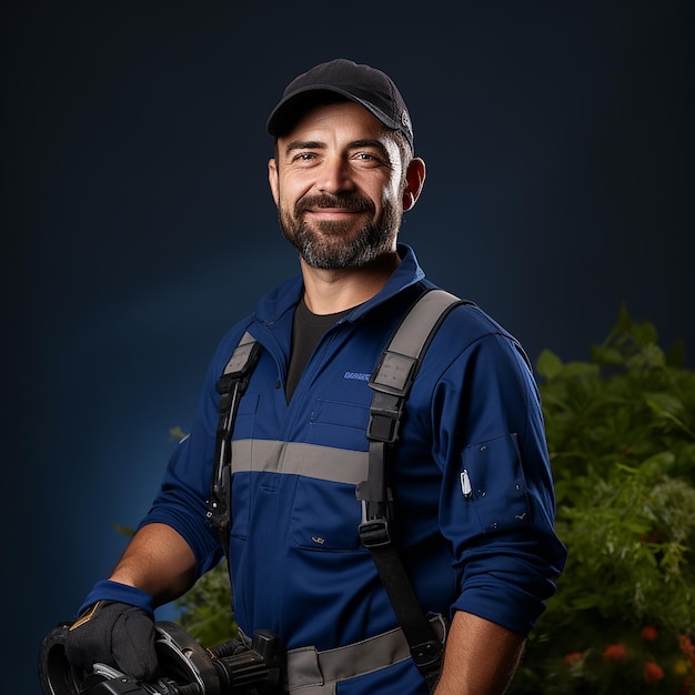 Creative Landscaper on Solid Blue Background