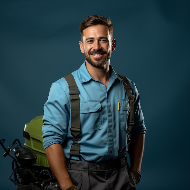 Creative Landscaper on Solid Blue Background