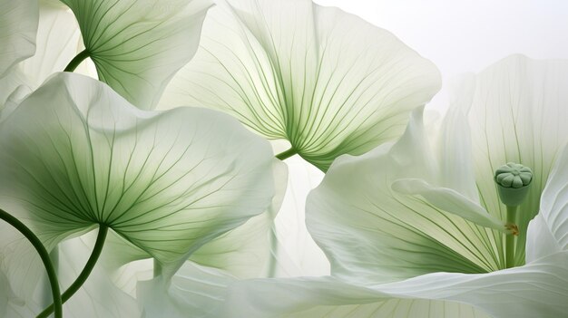 Creative layout of green and white leaves on a white background