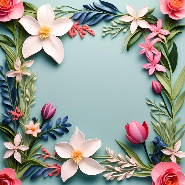 Photo creative layout made of flowers on solid background flat lay top view copy space
