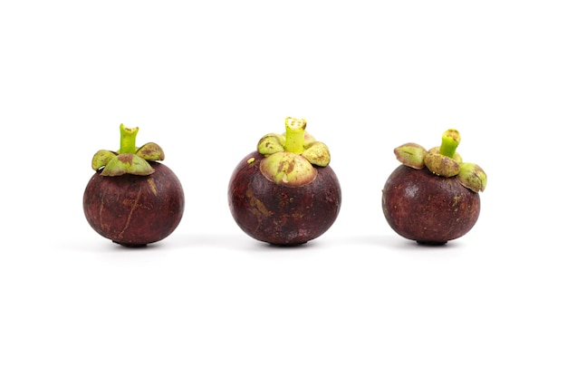 Creative layout made of mangosteen Flat lay Food concept Mangosteen on the white background