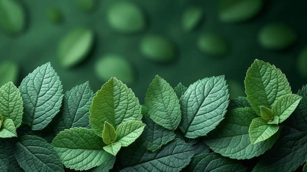 Креативная планировка, сделанная из листьев мяты на зеленом фоне Концепция природы Генеративный ИИ