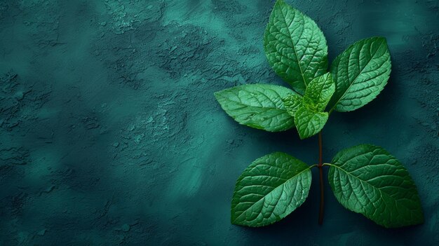 Photo creative layout made of mint leaves on a textured background generative ai