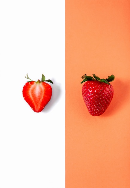 Creative Layout made of Strawberry. Food concept. Summer minimalism. Flat lay.