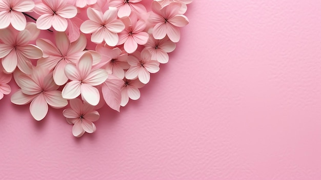 Photo creative layout with pink flowers paper in heart shape