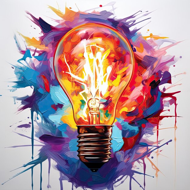 Creative light bulb abstract color splash white background