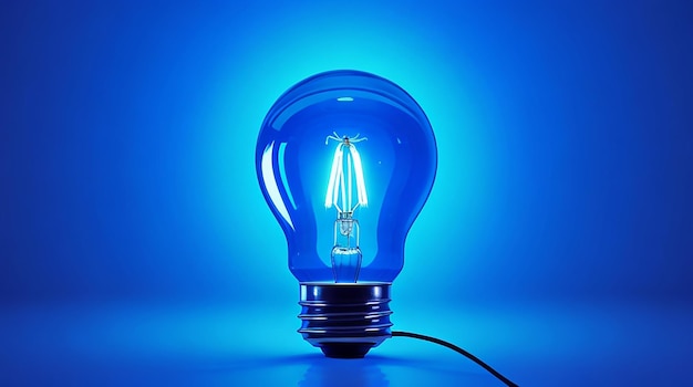 Creative light bulb abstract on glowing blue background