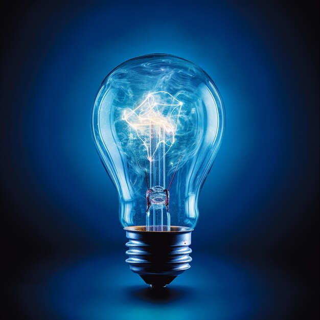 Creative light bulb abstract on glowing blue background