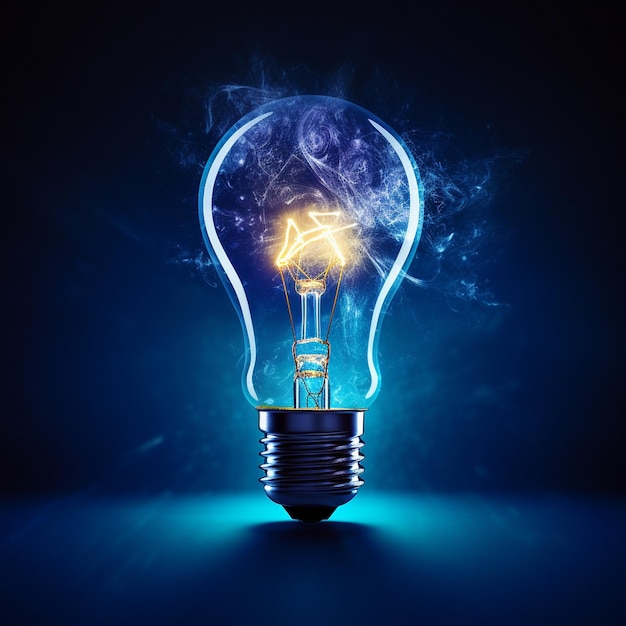 Creative light bulb abstract on glowing blue background