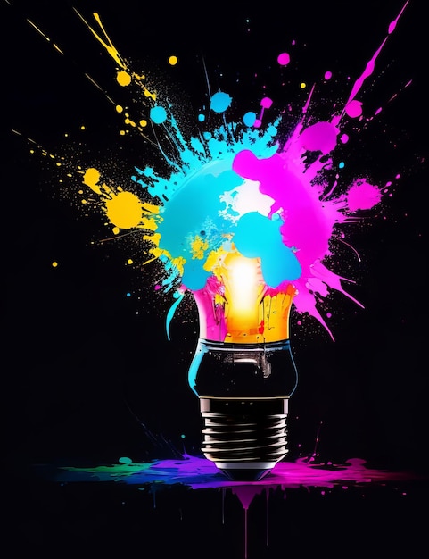 Premium AI Image | A Creative light bulb explodes with a colorful ...