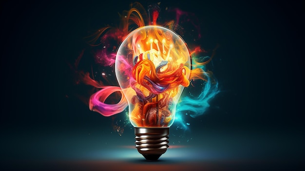 Creative light bulb explodes with colorful paint 3D