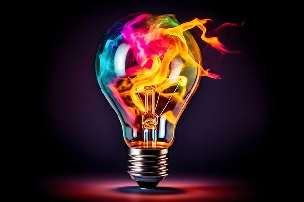 Creative Light Bulb Explodes With Colorful Paint And Colors New Idea Brainstorming Concept Banner