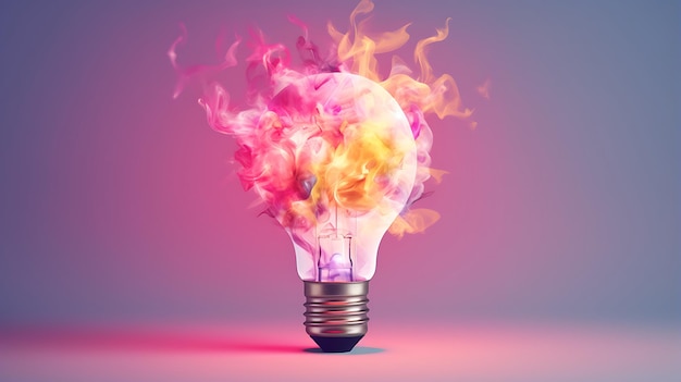 Creative light bulb explodes with colorful paint