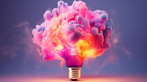 Creative light bulb explodes with colorful paint