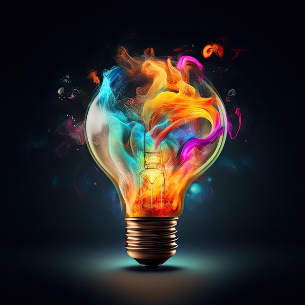 Creative light bulb explodes with colorful paints ai generative