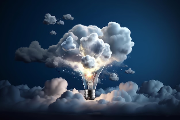 Creative Light Bulb with Clouds of Imagination AI generated