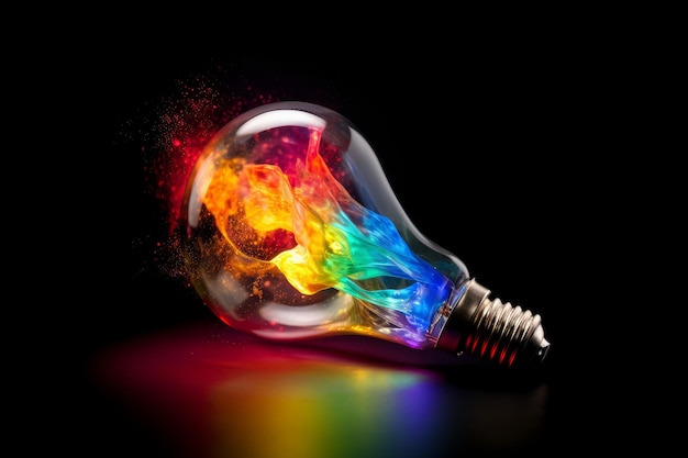 Creative Light Bulb with Rainbow Path of Imagination AI generated