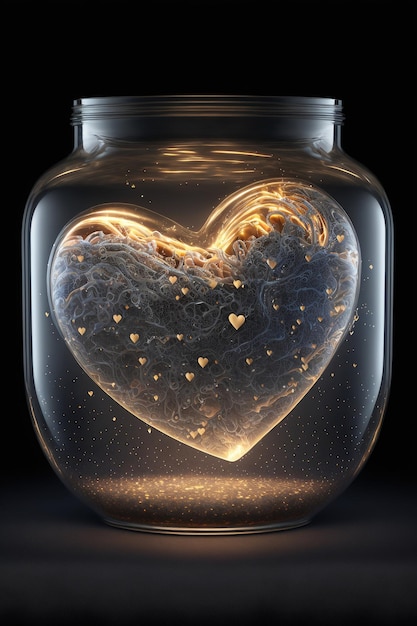 Creative Lighting Lamp Underwater Heart Shape In Jar 3D Rendering