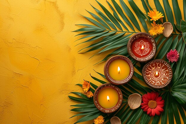 Creative line on yellow background minimal diwali greeting