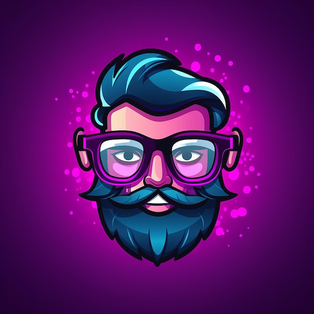 Photo creative logo in purple color smiling man with glasses