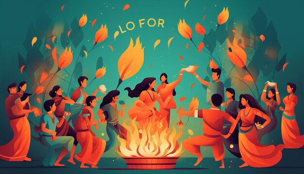 Photo a creative lohri festival illustration showcasing a fusion of modern and traditional elements