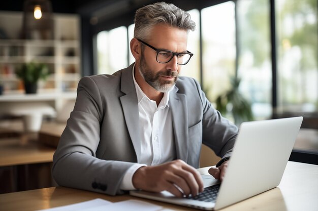 Creative male designer working on his laptop in an office Business man working at the office working