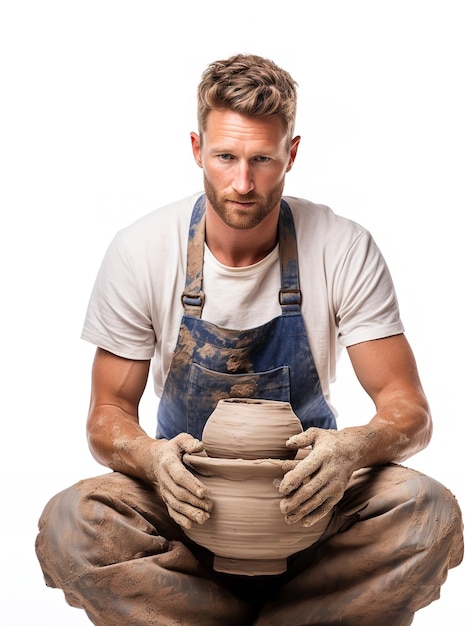 Творческий мужской гончар, формирующий глину, созданный ИИ