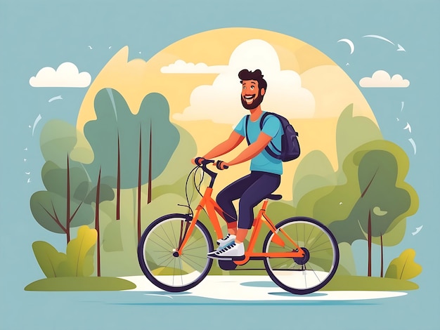 Creative a man Bike ride flat illustrator ai Generated