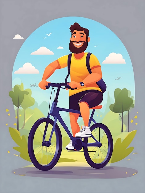 Creative a man Bike ride illustrator ai Generated