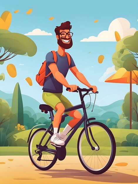 Photo creative a man bike ride illustrator ai generated