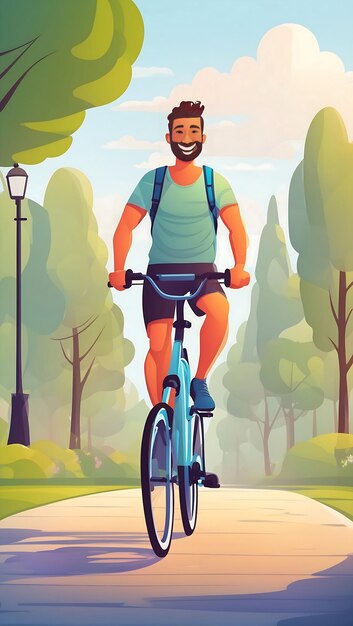 Foto creativo un uomo illustratore di giri in bicicletta ai generato