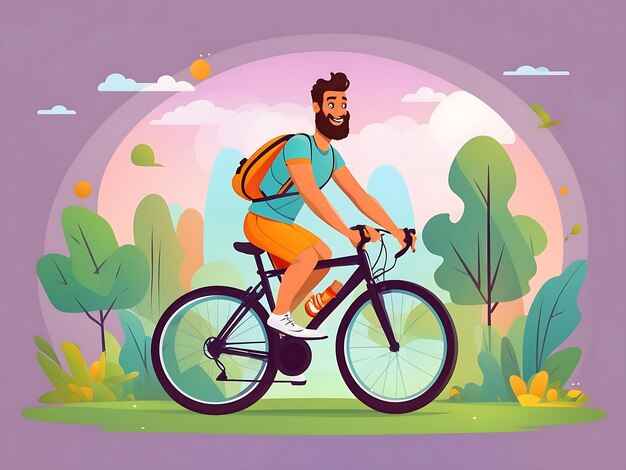 Креативный мужчина, иллюстратор велосипедной езды Сгенерировано AI