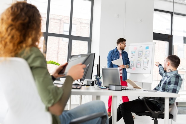 creative man showing user interface at office