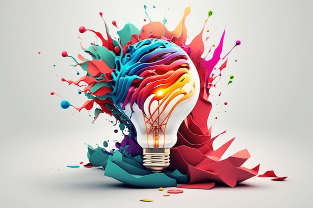 Creative Mind 3D Illustratie met Gloeilamp Generatieve ai