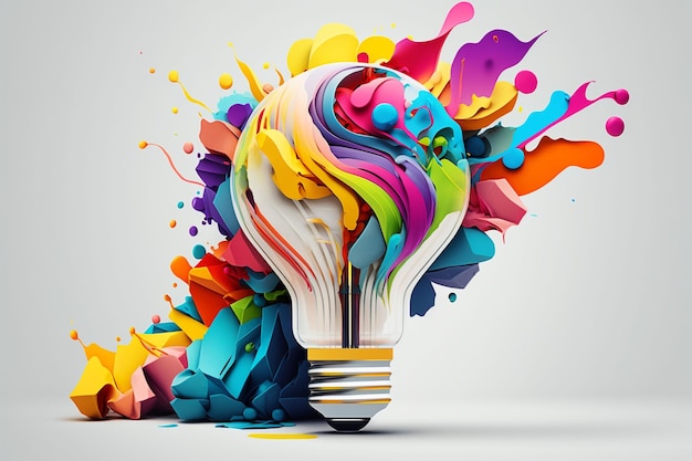 Photo creative mind 3d illustration with light bulb generative ai