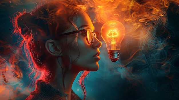 Creative Mind Concept With Light Bulb and Colorful Smoke