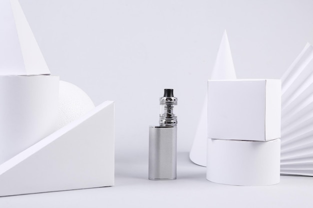 Creative minimalism showcase Vaping device and geometric shapes on a white background Concept art