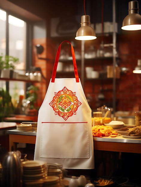 Creative Mockup of a Chef Apron in a Lively Pizzeria Showcasing Its a uniform collection design