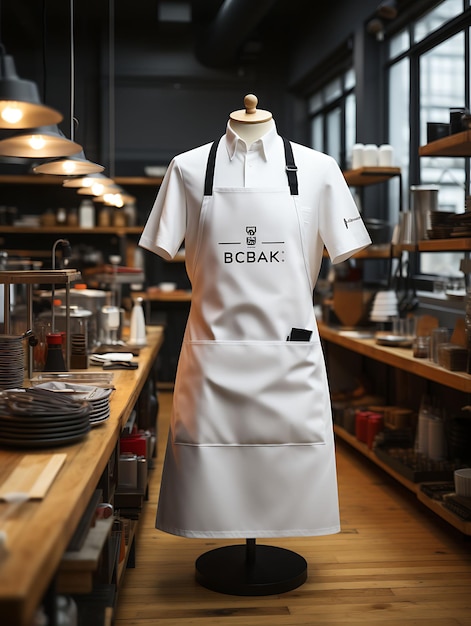 Photo creative mockup of a chef apron in a modern kitchen setting accentuat uniform collection design