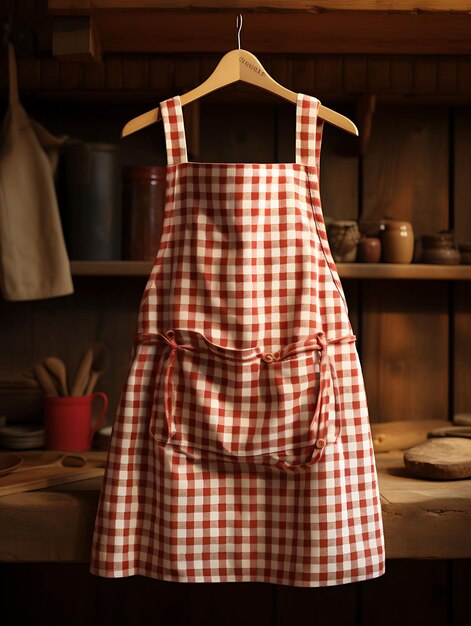 Photo creative mockup of a chef apron with a classic checkered pattern phot uniform collection design