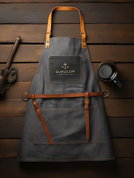 Creative Mockup of a Chef Apron With a Rustic Denim Fabric Photograph uniform collection design