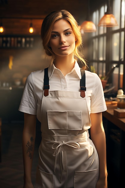 Photo creative mockup of a chef apron with a rustic design photographed up uniform collection design