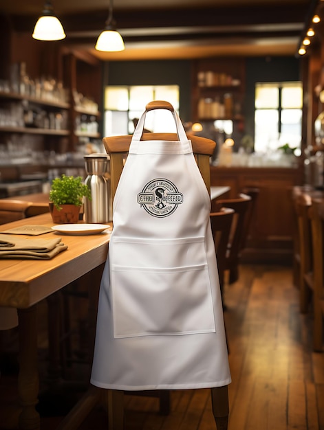 Foto mockup creativo di un grembiule bianco da chef pulito in un design di collezione di uniformi five star rest