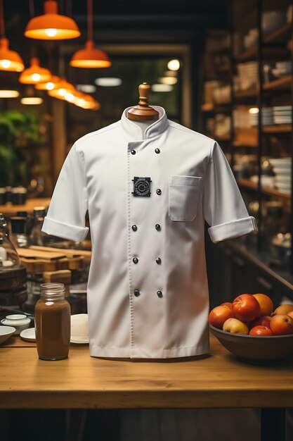 Creative Mockup of a Clean Blank White Chef Uniform in a Trendy Cafe uniform collection design