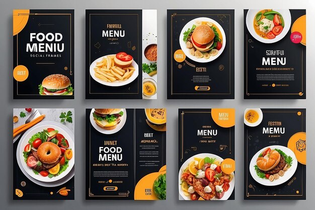 Foto design creativo e moderno di modelli di banner di menu alimentare set di storie e cornici di post sui social media