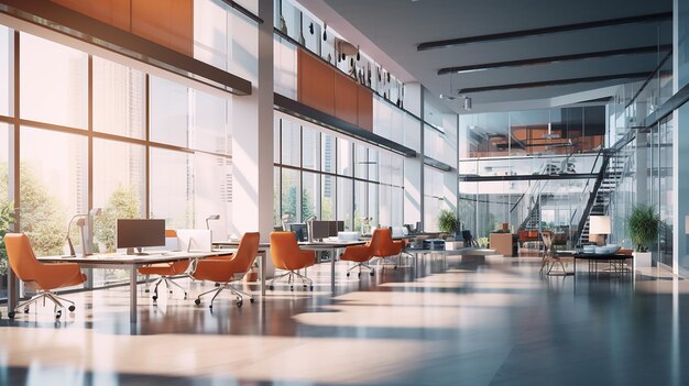 Creative Modern Open Space Office Interior with Blur Focus